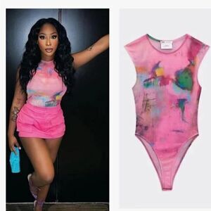 ZARA ©DAVID PHER PRINTED BODYSUIT PINK